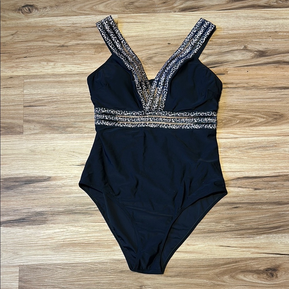 Cupshe Black Swimsuit with Patterned Trim